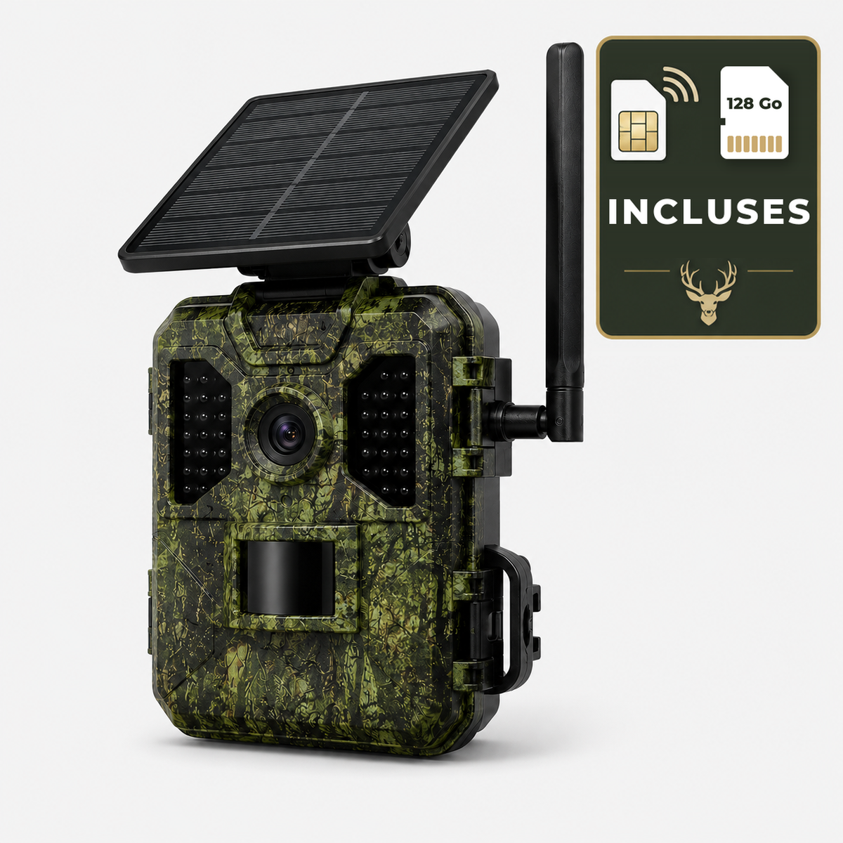 4G Wildkamera mit Solarpanel – ohne WLAN & ohne Vertrag, inkl. SIM + 128 GB MicroSD – Nachtrevier