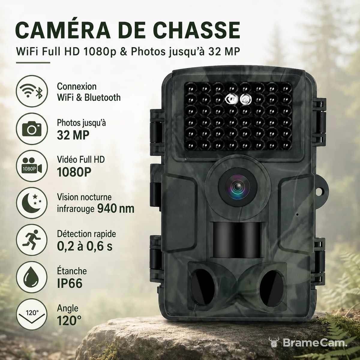 WLAN Wildkamera 32 MP Full HD – Bilder aufs Smartphone vor Ort, Nachtsicht 46 LED